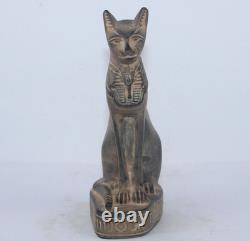 RARE ANCIENNE ÉGYPTIENNE ANTIQUE Bastet Cat Stone Statue Tut Mask -Histoire