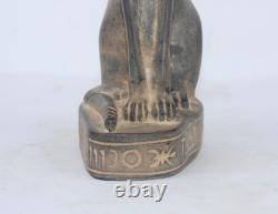 RARE ANCIENNE ÉGYPTIENNE ANTIQUE Bastet Cat Stone Statue Tut Mask -Histoire