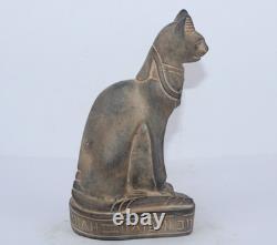 RARE ANCIENNE ÉGYPTIENNE ANTIQUE Bastet Cat Stone Statue Tut Mask -Histoire