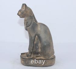 RARE ANCIENNE ÉGYPTIENNE ANTIQUE Bastet Cat Stone Statue Tut Mask -Histoire