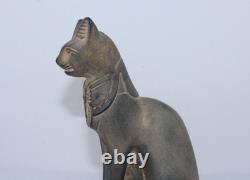 RARE ANCIENNE ÉGYPTIENNE ANTIQUE Bastet Cat Stone Statue Tut Mask -Histoire