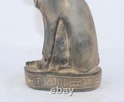 RARE ANCIENNE ÉGYPTIENNE ANTIQUE Bastet Cat Stone Statue Tut Mask -Histoire