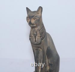 RARE ANCIENNE ÉGYPTIENNE ANTIQUE Bastet Cat Stone Statue Tut Mask -Histoire