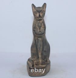 RARE ANCIENNE ÉGYPTIENNE ANTIQUE Bastet Cat Stone Statue Tut Mask -Histoire