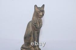 RARE ANCIENNE ÉGYPTIENNE ANTIQUE Bastet Cat Stone Statue Tut Mask -Histoire