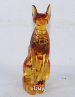 RARE ANCIENNE STATUE EGYPTIENNE ANTIQUE Bastet Cat Bastet pierre ambre