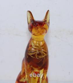 RARE ANCIENNE STATUE EGYPTIENNE ANTIQUE Bastet Cat Bastet pierre ambre