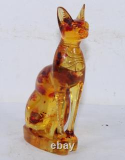 RARE ANCIENNE STATUE EGYPTIENNE ANTIQUE Bastet Cat Bastet pierre ambre
