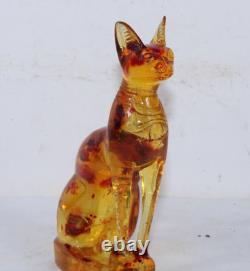 RARE ANCIENNE STATUE EGYPTIENNE ANTIQUE Bastet Cat Bastet pierre ambre
