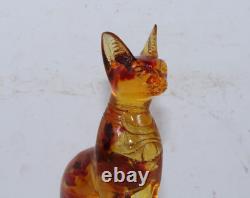 RARE ANCIENNE STATUE EGYPTIENNE ANTIQUE Bastet Cat Bastet pierre ambre
