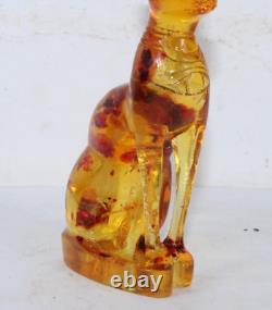 RARE ANCIENNE STATUE EGYPTIENNE ANTIQUE Bastet Cat Bastet pierre ambre
