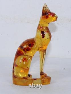 RARE ANCIENNE STATUE EGYPTIENNE ANTIQUE Bastet Cat Bastet pierre ambre
