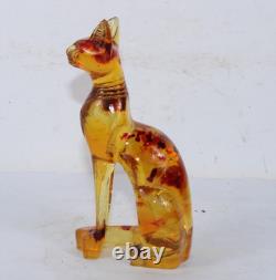 RARE ANCIENNE STATUE EGYPTIENNE ANTIQUE Bastet Cat Bastet pierre ambre