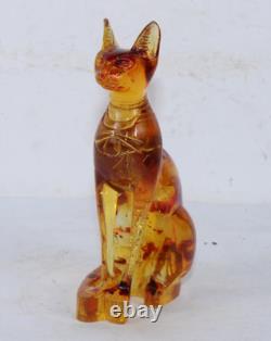 RARE ANCIENNE STATUE EGYPTIENNE ANTIQUE Bastet Cat Bastet pierre ambre