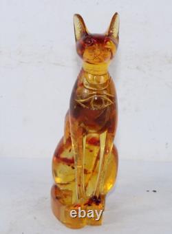 RARE ANCIENNE STATUE EGYPTIENNE ANTIQUE Bastet Cat Bastet pierre ambre