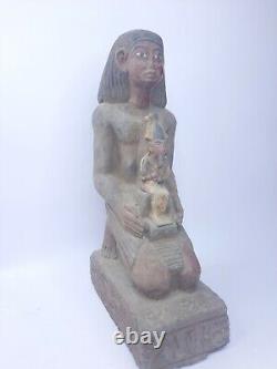 RARE ANCIENNE STATUE EGYPTIENNE ANTIQUE assis roi Toutankhamon, sculpture Osiris