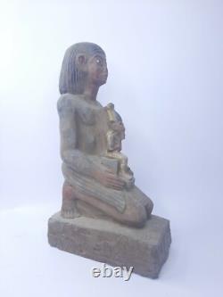 RARE ANCIENNE STATUE EGYPTIENNE ANTIQUE assis roi Toutankhamon, sculpture Osiris