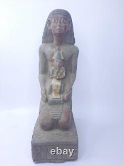 RARE ANCIENNE STATUE EGYPTIENNE ANTIQUE assis roi Toutankhamon, sculpture Osiris