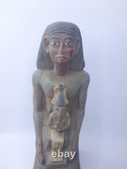RARE ANCIENNE STATUE EGYPTIENNE ANTIQUE assis roi Toutankhamon, sculpture Osiris