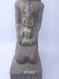 RARE ANCIENNE STATUE EGYPTIENNE ANTIQUE assis roi Toutankhamon, sculpture Osiris
