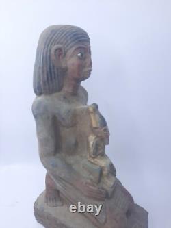 RARE ANCIENNE STATUE EGYPTIENNE ANTIQUE assis roi Toutankhamon, sculpture Osiris
