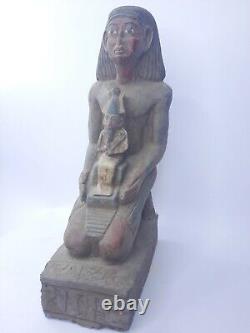 RARE ANCIENNE STATUE EGYPTIENNE ANTIQUE assis roi Toutankhamon, sculpture Osiris
