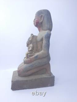 RARE ANCIENNE STATUE EGYPTIENNE ANTIQUE assis roi Toutankhamon, sculpture Osiris