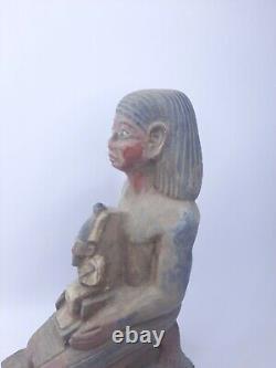 RARE ANCIENNE STATUE EGYPTIENNE ANTIQUE assis roi Toutankhamon, sculpture Osiris