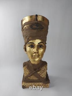 RARE ANCIENNE STATUE EGYPTIENNE ANTIQUE buste reine néfertiti sculpture couro