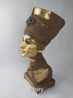 RARE ANCIENNE STATUE EGYPTIENNE ANTIQUE buste reine néfertiti sculpture couro