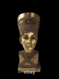 RARE ANCIENNE STATUE EGYPTIENNE ANTIQUE buste reine néfertiti sculpture couro