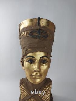 RARE ANCIENNE STATUE EGYPTIENNE ANTIQUE buste reine néfertiti sculpture couro