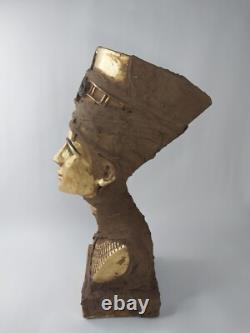 RARE ANCIENNE STATUE EGYPTIENNE ANTIQUE buste reine néfertiti sculpture couro