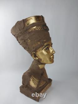 RARE ANCIENNE STATUE EGYPTIENNE ANTIQUE buste reine néfertiti sculpture couro