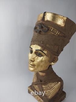 RARE ANCIENNE STATUE EGYPTIENNE ANTIQUE buste reine néfertiti sculpture couro