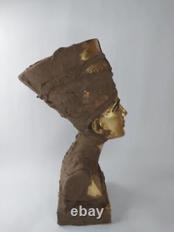 RARE ANCIENNE STATUE EGYPTIENNE ANTIQUE buste reine néfertiti sculpture couro