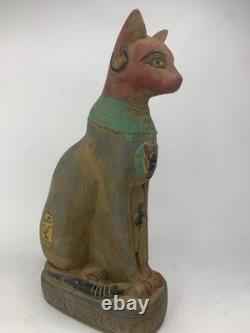 RARE ANCIENNE STATUE EGYPTIENNE ANTIQUE pierre pharaonique chat Bastet sculpture