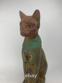 RARE ANCIENNE STATUE EGYPTIENNE ANTIQUE pierre pharaonique chat Bastet sculpture