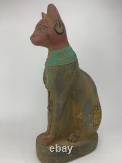 RARE ANCIENNE STATUE EGYPTIENNE ANTIQUE pierre pharaonique chat Bastet sculpture