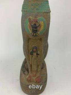 RARE ANCIENNE STATUE EGYPTIENNE ANTIQUE pierre pharaonique chat Bastet sculpture