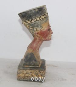 RARE ANCIENNE STATUE EGYPTIENNE ANTIQUE tête de reine Néfertiti pierre hist