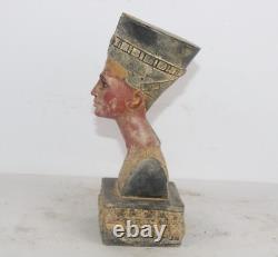 RARE ANCIENNE STATUE EGYPTIENNE ANTIQUE tête de reine Néfertiti pierre hist