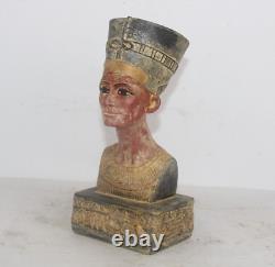 RARE ANCIENNE STATUE EGYPTIENNE ANTIQUE tête de reine Néfertiti pierre hist