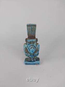 RARE ANCIENNE STATUE EGYPTIENNE pierre amulette faïence assise sculpture Bes
