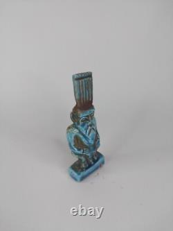 RARE ANCIENNE STATUE EGYPTIENNE pierre amulette faïence assise sculpture Bes