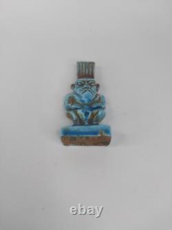 RARE ANCIENNE STATUE EGYPTIENNE pierre amulette faïence assise sculpture Bes