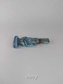 RARE ANCIENNE STATUE EGYPTIENNE pierre amulette faïence assise sculpture Bes