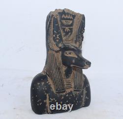 RARE ANCIENNE STATUE PHARAONIQUE EGYPTIENNE ANTIQUE ANUBIS tête Old Egypt -EG