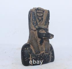 RARE ANCIENNE STATUE PHARAONIQUE EGYPTIENNE ANTIQUE ANUBIS tête Old Egypt -EG