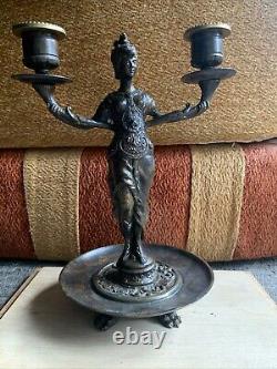 RARE ANCIEN CHANDELIER STATUE VIDE POCHE BRONZE SIGNÉ F. SOUCHAL PARIS H 26 cm
